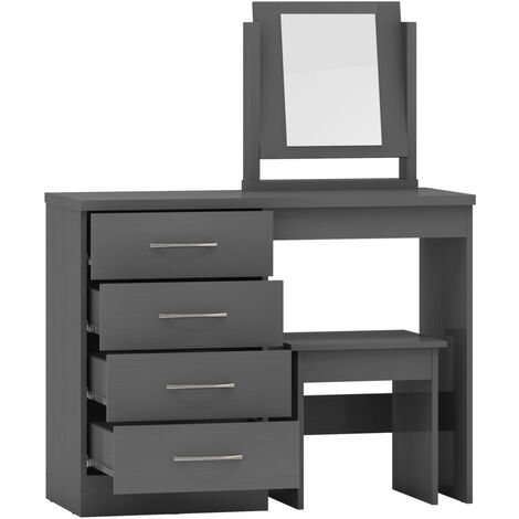 Nevada 4 Drawer Dressing Table Set 3D Grey Effect Including Stool and Mirror