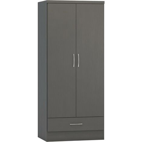 Nevada 2 Door 1 Drawer Wardrobe - L52 x W78 x H182.5 cm - 3D Effect Grey (1/5)