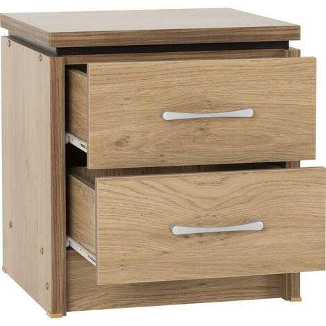 Charles 2 Drawer Bedside Nightstand Chest in Oak Veneer With Dark ...