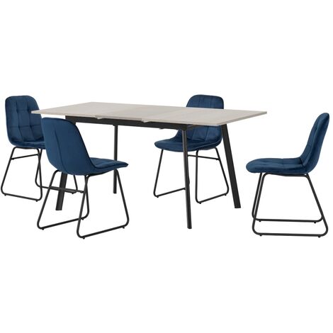 Avery Extending Dining Set with Lukas Chairs - Concrete/Grey Oak Effect/Black/Sapphire Blue Velvet (1/5)