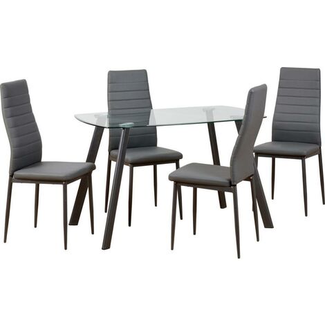 Abbey Dining Set - Clear Glass/Grey/Grey Faux Leather (1/5)