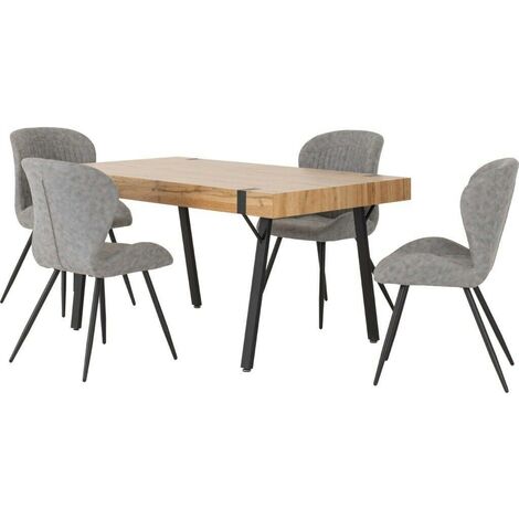 Treviso Dining Set with Quebec Chairs - Light Oak Effect/Black/Grey Faux Leather (1/5)
