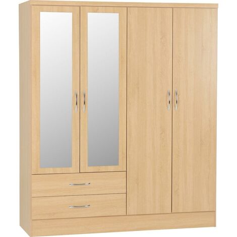 Nevada 4 Door 2 Drawer Mirrored Wardrobe - L52 x W154 x H182.5 cm - Sonoma Oak Effect (1/5)