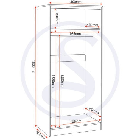 Malvern 2 Door Wardrobe in Sonoma Oak Effect Finish Hanging Rail and Shelf