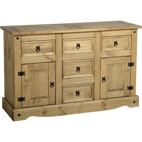Corona 2 Door 5 Drawer Sideboard - L44 x W132 x H84 cm - Distressed Waxed Pine (1/5)
