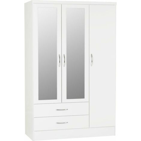 Nevada 3 Door 2 Drawer Mirrored Wardrobe - L52 x W116 x H182.5 cm - White Gloss
