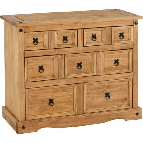 Corona 4+3+2 Drawer Merchant Chest - L45.5 x W101 x H82.5 cm - Distressed Waxed Pine (1/5)