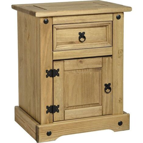 Corona 1 Drawer 1 Door Bedside - L39 x W53 x H67 cm - Distressed Waxed Pine (1/4)
