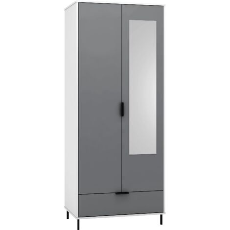 Madrid 2 Door 1 Drawer Mirrored Wardrobe - L52 x W81 x H196 cm - Grey/White Gloss (1/5)