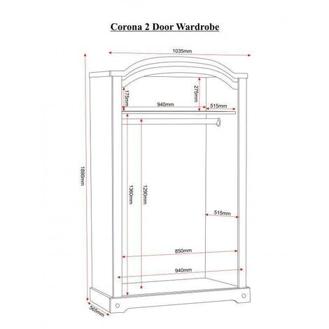 Corona 2 Door Wardrobe in Distressed Waxed Pine