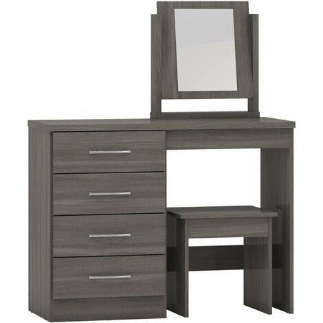 Nevada 4 Drawer Dressing Table Set - Black Wood Grain (1/5)