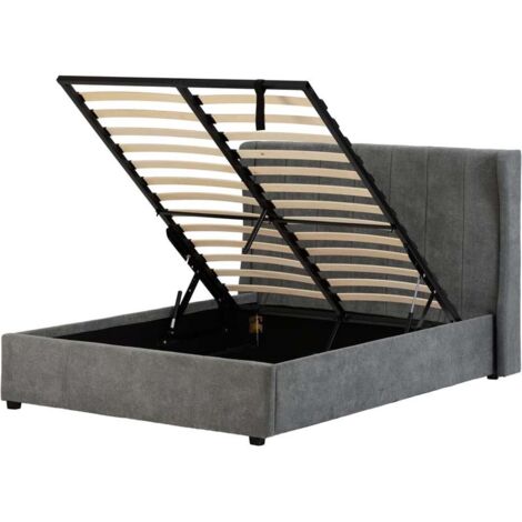 Amelia Plus 4 Feet 6 Inches Storage Bed Frame - L213 x W158.5 x H116 cm - Dark Grey Fabric (1/5)