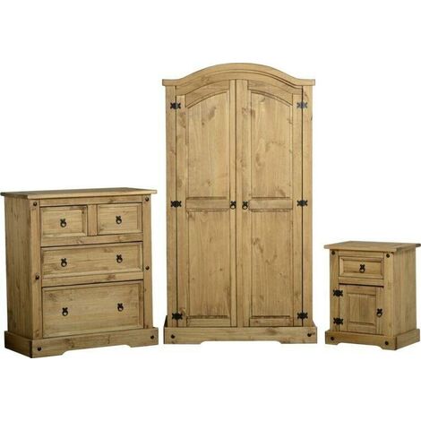 Corona Trio Bedroom Set - L56.5 x W103.5 x H189 cm - Distressed Waxed Pine (1/5)
