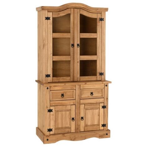 Corona 3ft Buffet Hutch Distressed Waxed Pine and Glass (1/5)