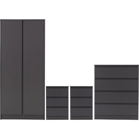 Malvern 2 Door Wardrobe Bedroom Set Grey with Chest and x2 Bedsides (1/5)