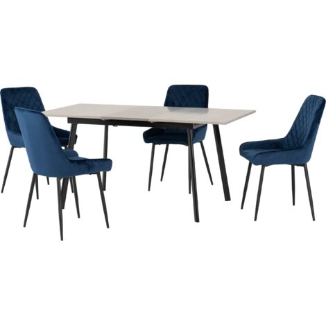 Avery Extending Dining Set with Avery Chairs - Concrete/Grey Oak Effect/Black/Sapphire Blue Velvet (1/5)