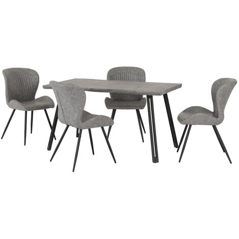 Quebec Wave Edge Dining Set - Concrete Effect/Black/Grey Faux Leather (1/5)