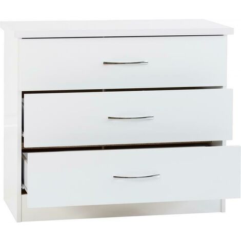 Nevada 3 Drawer Chest - L40 x W81 x H70.5 cm - White Gloss (1/5)