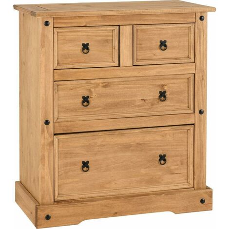 Corona 2+2 Drawer Chest - L48.5 x W92 x H105 cm - Distressed Waxed Pine (1/5)