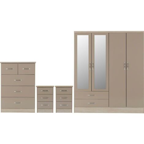 Nevada 4 Door 2 Drawer Mirrored Wardrobe Set Oyster Gloss 2 Man Del (1/5)