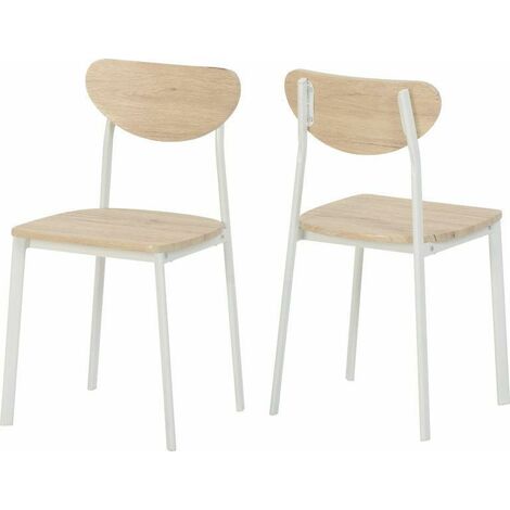 Riley Chair (Box of 2) - L42 x W42.5 x H79 cm - White/Light Oak Effect Veneer