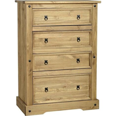 Corona 4 Drawer Chest - L48.5 x W92 x H130.5 cm - Distressed Waxed Pine (1/4)