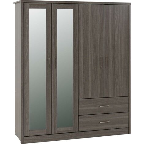 Lisbon 4 Door Wardrobe - L53.5 x W157 x H187 cm - Black Wood Grain