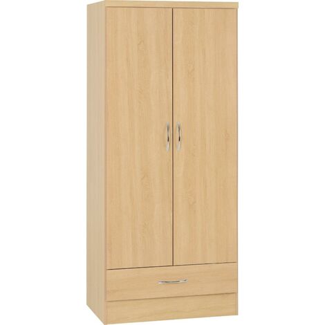 Nevada 2 Door 1 Drawer Wardrobe - L52 x W78 x H182.5 cm - Sonoma Oak Effect (1/5)