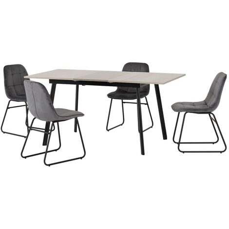 Avery Extending Dining Set with Lukas Chairs - Concrete/Grey Oak Effect/Black/Grey Velvet (1/5)