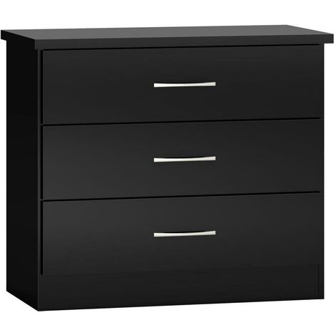 Nevada 3 Drawer Chest - L40 x W81 x H70.5 cm - Black Gloss (1/5)