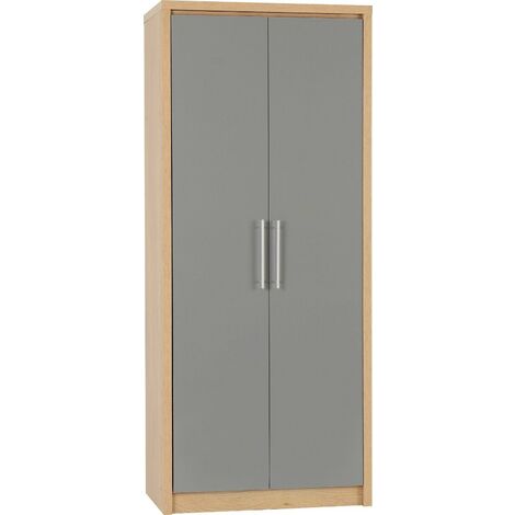Seconique Seville Grey Gloss & Oak 2 Door Wardrobe (1/4)