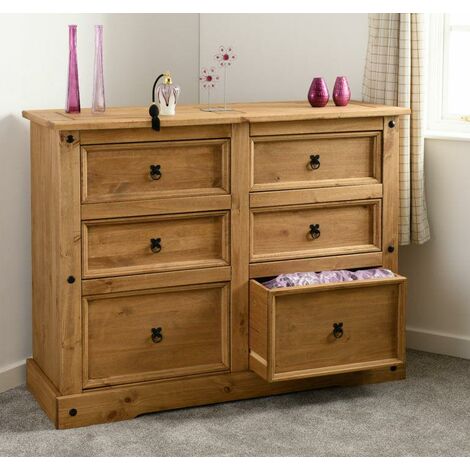 Corona 6 Drawer Chest - L49 x W133 x H104.5 cm - Distressed Waxed Pine (1/5)
