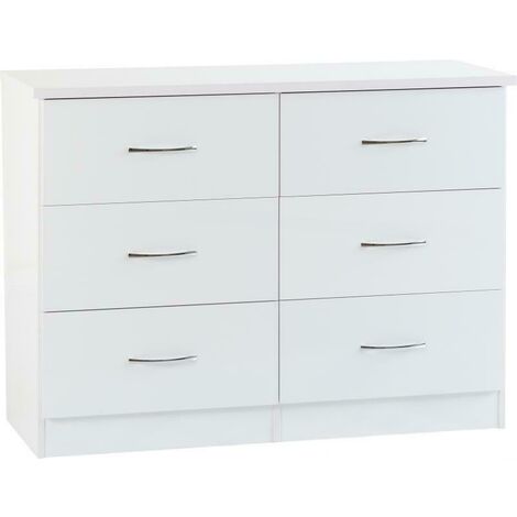 Nevada 6 Drawer Chest - L46 x W120 x H89.5 cm - White Gloss