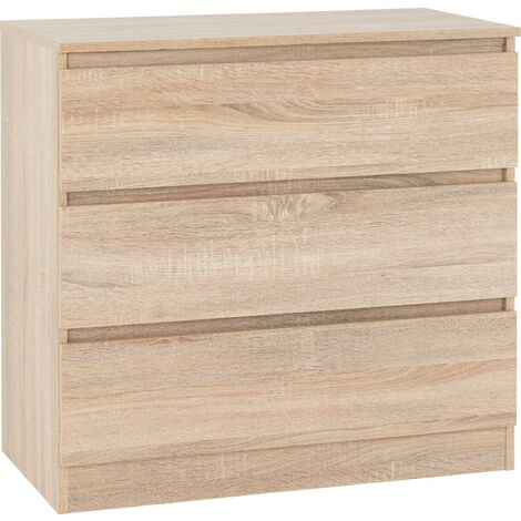 Malvern 3 Drawer Chest - L40 x W80 x H77 cm - Sonoma Oak Effect