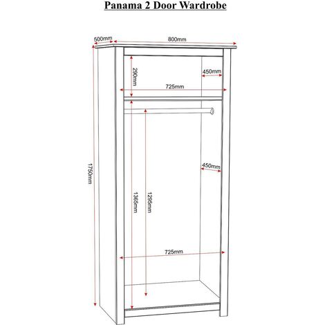 PANAMA Waxed Pine Finish 2 Door Wardrobe