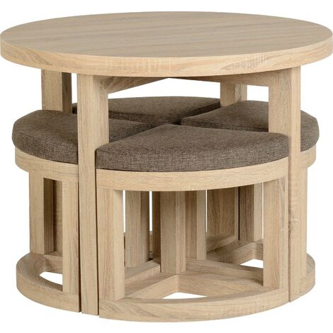Cambourne Stowaway Dining Set Table With 4 Brown Fabric Chairs Oak Foil Veneer