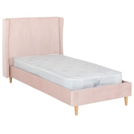 Amelia 3 Feet Bed Frame - L211 x W114 x H115 cm - Pink Velvet Fabric (1/5)