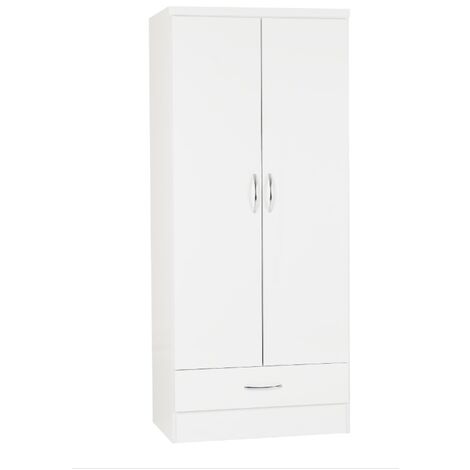 Nevada 2 Door 1 Drawer Wardrobe - L52 x W78 x H182.5 cm - White Gloss (1/3)