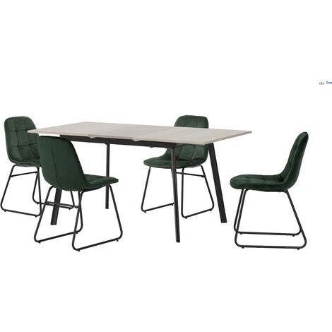Avery Extending Dining Set with Lukas Chairs - Concrete/Grey Oak Effect/Black/Emerald Green Velvet (1/5)
