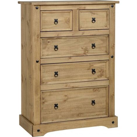 Corona 3+2 Drawer Chest - L48.5 x W92 x H130.5 cm - Distressed Waxed Pine (1/3)