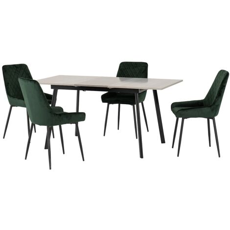 Avery Extending Dining Set with Avery Chairs - Concrete/Grey Oak Effect/Black/Emerald Green Velvet (1/5)