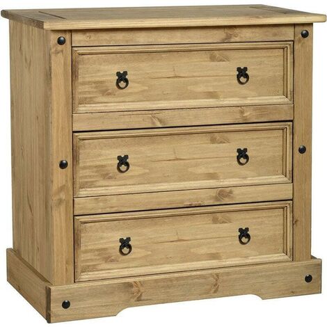 Corona 3 Drawer Chest - L48.5 x W92 x H92 cm - Distressed Waxed Pine (1/4)