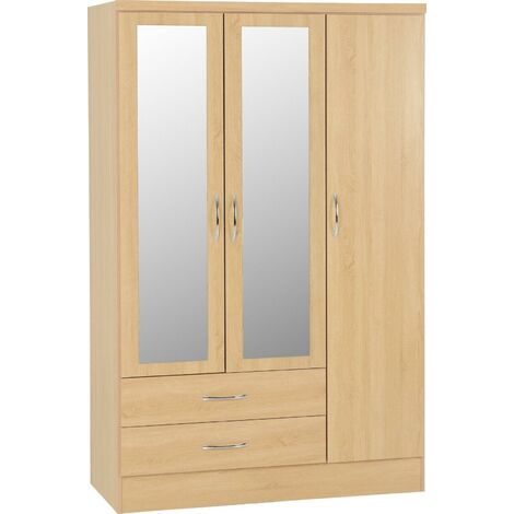 Nevada 3 Door 2 Drawer Mirrored Wardrobe - L52 x W116 x H182.5 cm - Sonoma Oak Effect (1/5)