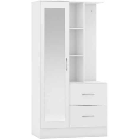 Nevada Mirrored Open Shelf Wardrobe White Gloss Finish (1/4)