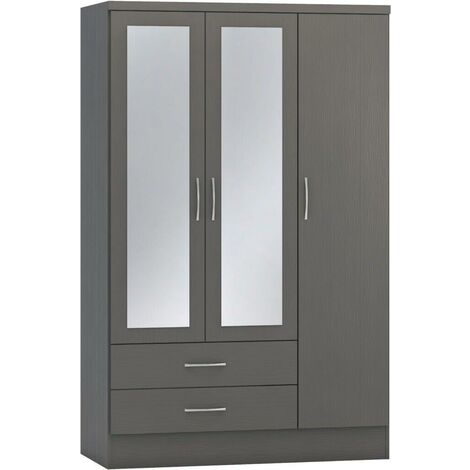 Nevada 3 Door 2 Drawer Mirrored Wardrobe - L52 x W116 x H182.5 cm - 3D Effect Grey
