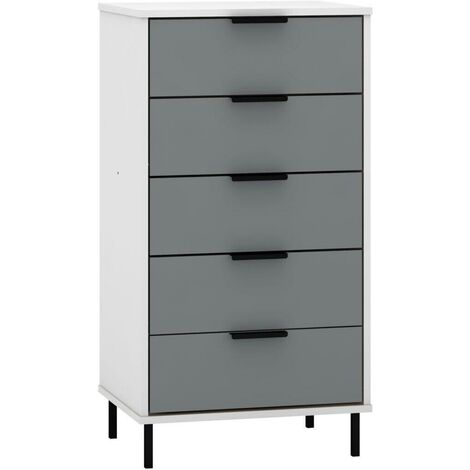 Madrid 5 Drawer Chest - L38 x W50 x H94 cm - Grey/White Gloss (1/4)