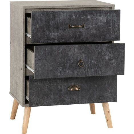 Nordic 3 Drawer Chest in Grey and Charcoal Concrete Finish