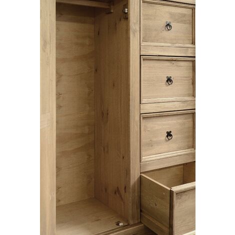 Corona 1 Door 4 Drawer Low Combi Wardrobe in Distressed Waxed Pine