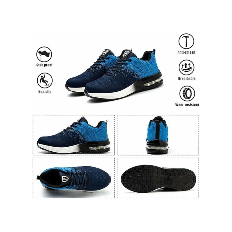 Scarpe antinfortunistiche Uomo Donna Sneaker antinfortunistica leggera  Scarpa da lavoro comoda e traspirante con puntale in acciaio Taglia Blu 46, SOEKAVIA