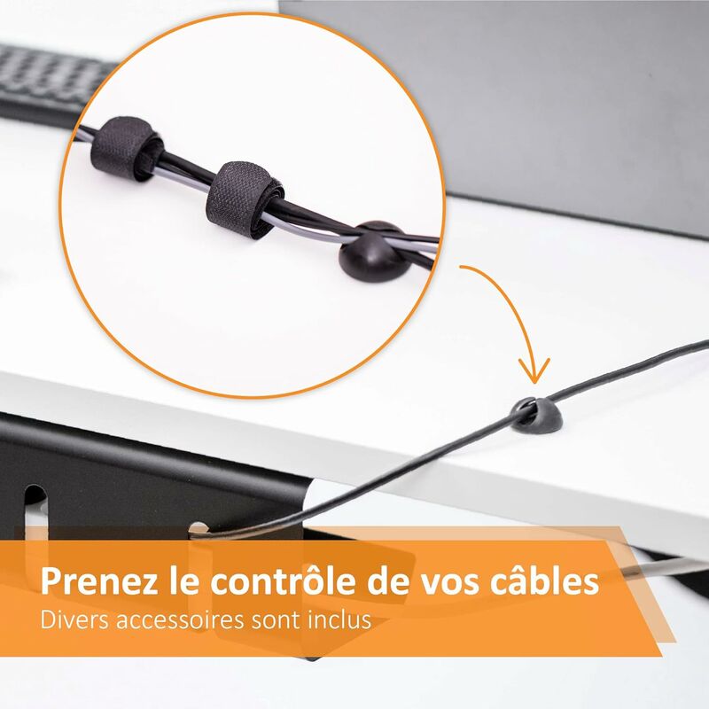 Système de rangement HomeProTek Plateau organisateur de câbles de bureau,  range câbles - - Passe câble - 43 x 10 x 10 cm - Set de 2 - Noir